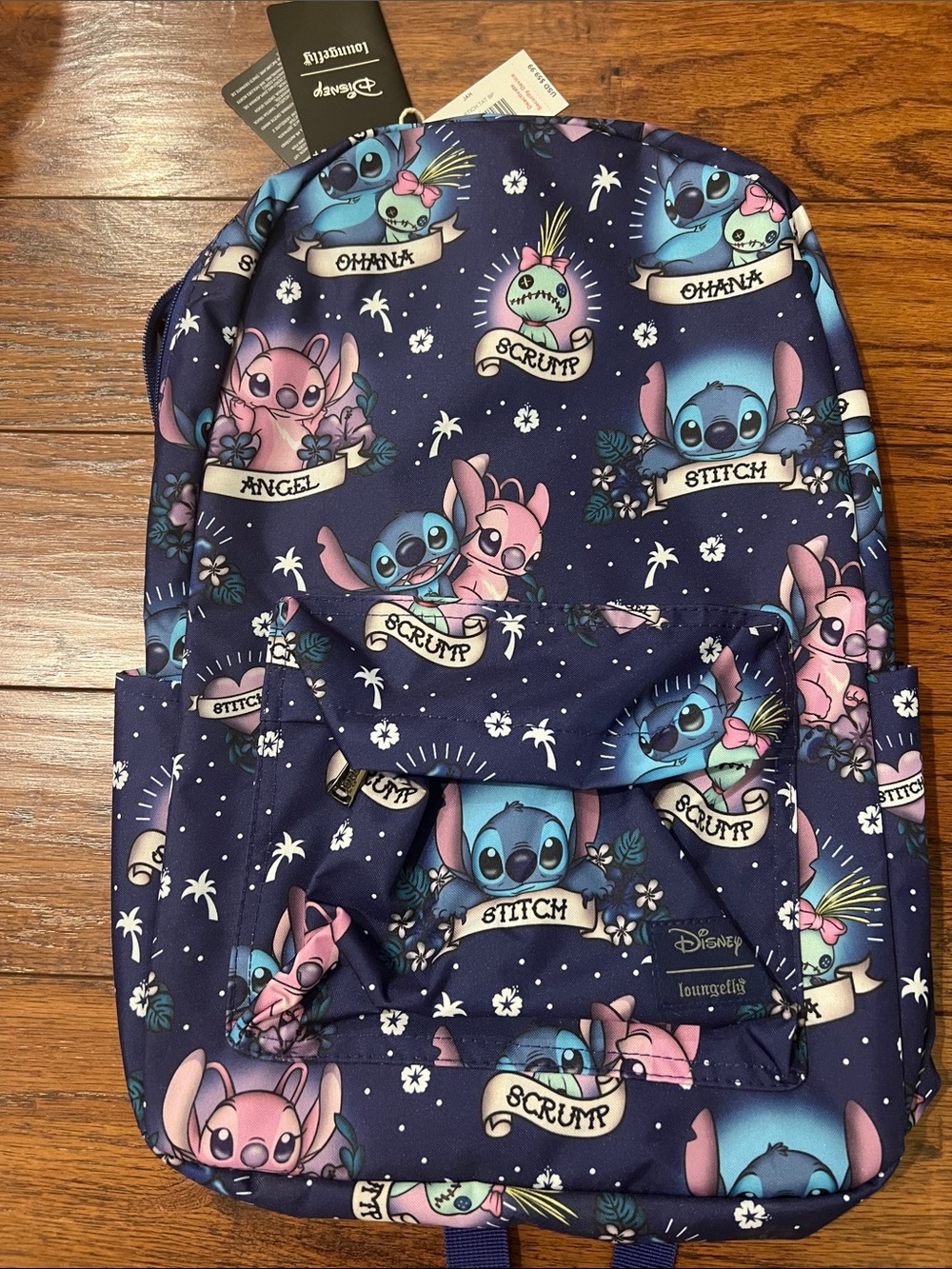 Disney Navy Backpack with Stitch & Angel Pattern Loungefly
